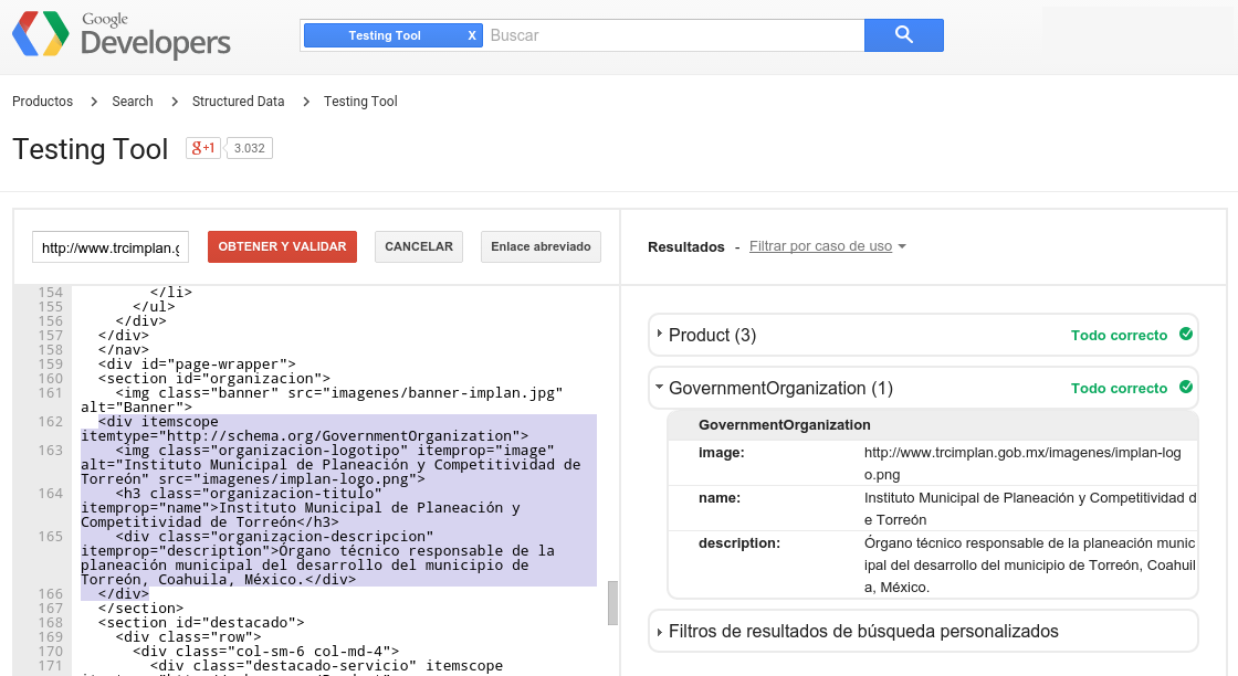Google Developers herramienta para probar Schemas